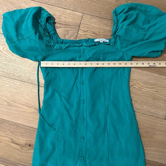 Nordstrom (One One Six label) green linen dress with puffy sleeves size small - Picture 5 of 10